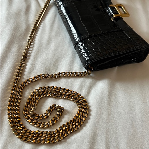 Balenciaga- Black Croc-Embossed Chain Shoulder Bag - Picture 4 of 6